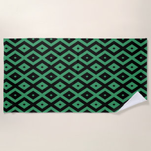 Green and black diamond pattern beach towel