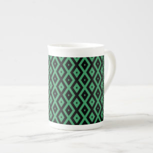 Green and black diamond pattern bone china mug