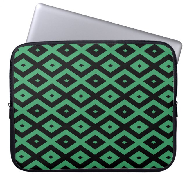 Green and black diamond pattern laptop sleeve (Front)