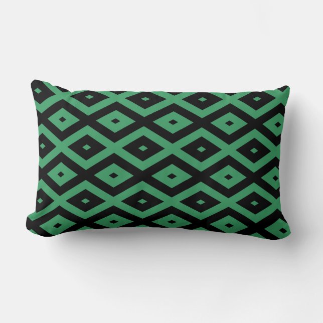 Green and black diamond pattern lumbar cushion (Front)