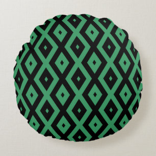 Green and black diamond pattern round cushion