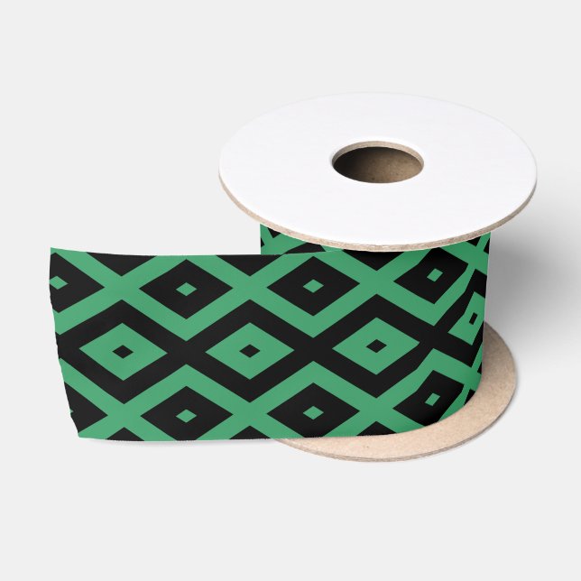 Green and black diamond pattern satin ribbon (Spool)