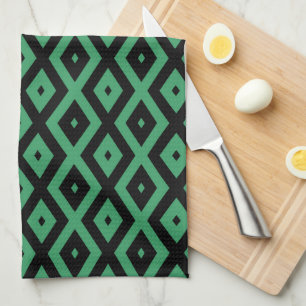 Green and black diamond pattern tea towel