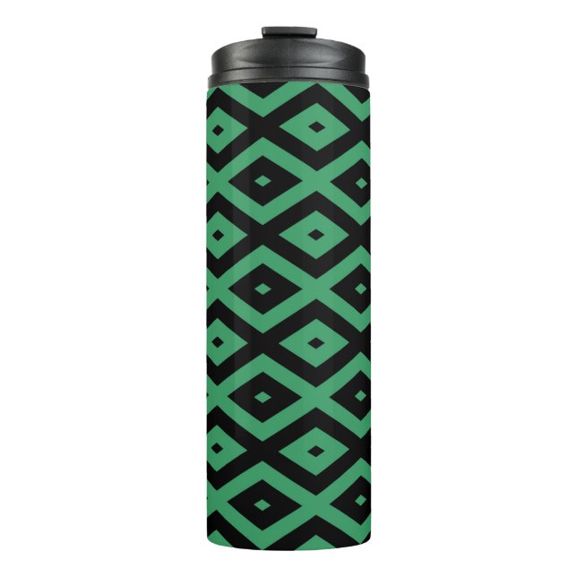 Green and black diamond pattern thermal tumbler (Front)
