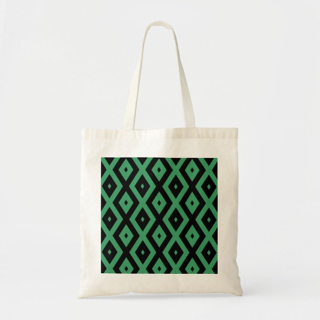 Green and black diamond pattern tote bag (Front)