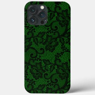 Green And Black Faux Lace   iPhone 13 Pro Max Case