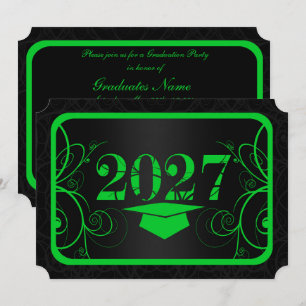 Green and Black Frame Graduation Party Invitation