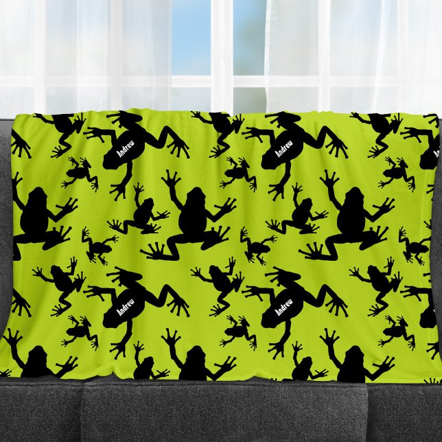 Green and Black Frog Pattern Kids Fleece Blanket (Creator Uploaded)
