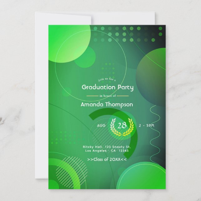 Green and Black Geometric Graduation Party Invitation (Front)
