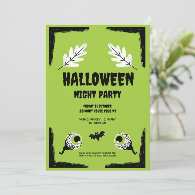 Green and Black Halloween Party,  Halloween Party  Holiday Card (Standing Front)