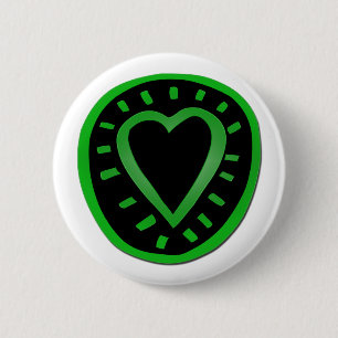 Green and black Heart -1- 6 Cm Round Badge