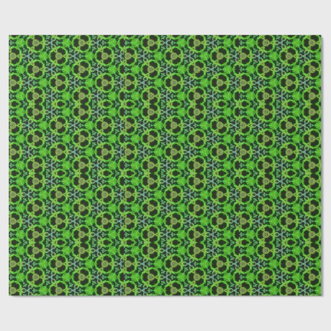 Green and black Kaleidoscope Fractal Pattern Wrapping Paper (Flat)