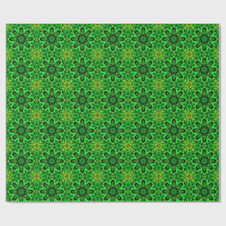 Green and black Kaleidoscope Fractal Pattern Wrapping Paper
