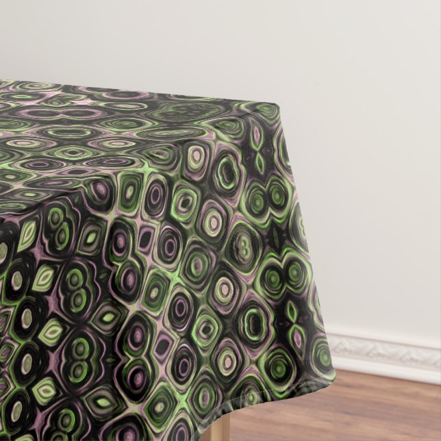 Green and Black Kaleidoscope Mandala Pattern Tablecloth (In Situ)