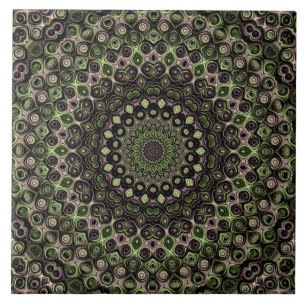 Green and Black Kaleidoscope Mandala Pattern Tile
