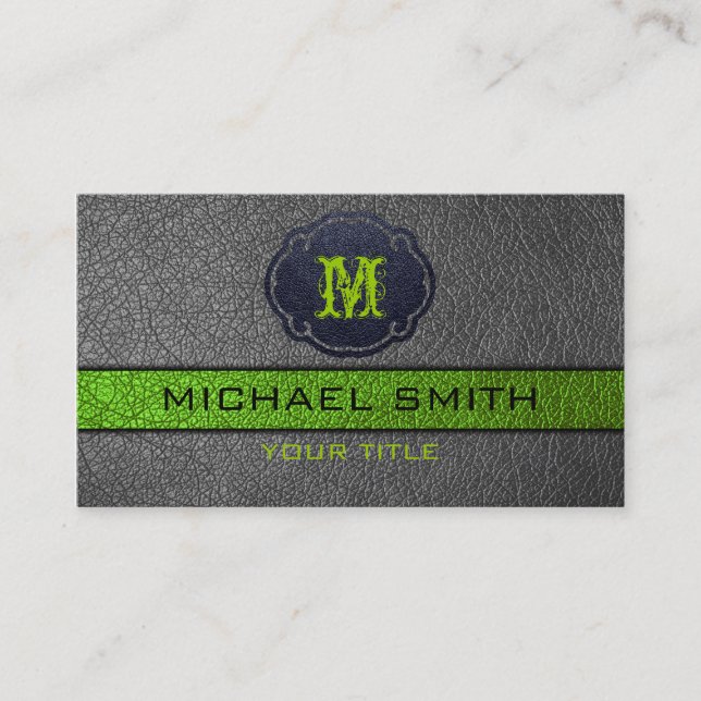 Green and Black Leather Business Card (Front)