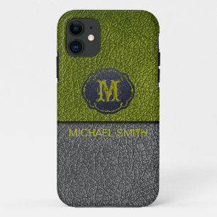 Green and Black Leather iPhone 11 Case