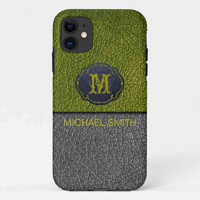 Green and Black Leather Case-Mate iPhone Case (Back)