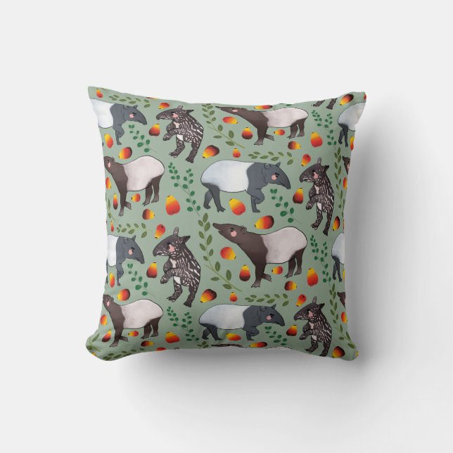 Green and Black Malayan Tapir Animal Pattern Cushion (Front)
