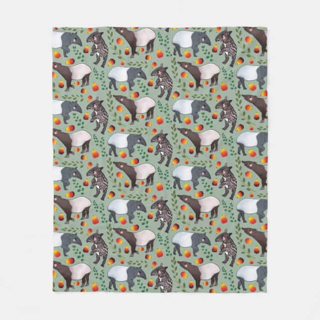 Green and Black Malayan Tapir Animal Pattern Fleece Blanket (Front)