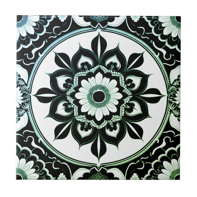 Green and Black Mandala Tile (Front)