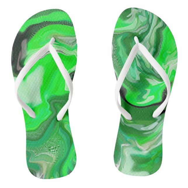 Green and Black Marble Digital Fluid Art  Jandals (Footbed)
