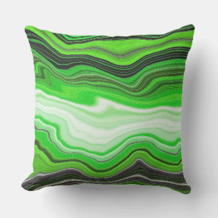 Green and Black Marble like Striped Fluid Art Cushion
