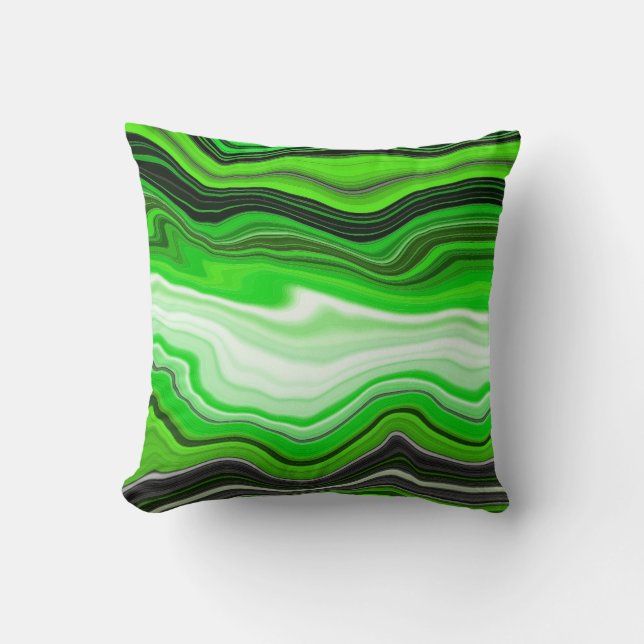 Green and Black Marble like Striped Fluid Art  Cushion (Front)