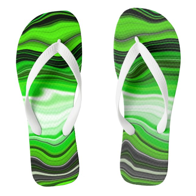Green and Black Marble like Striped Fluid Art     Jandals (Footbed)