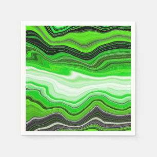 Green and Black Marble like Striped Fluid Art Napkin