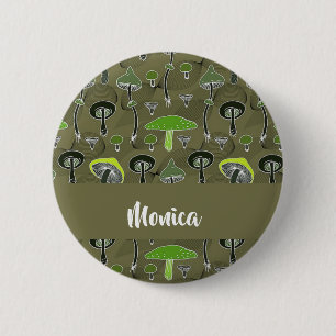 Green and black mushrooms pattern 6 cm round badge