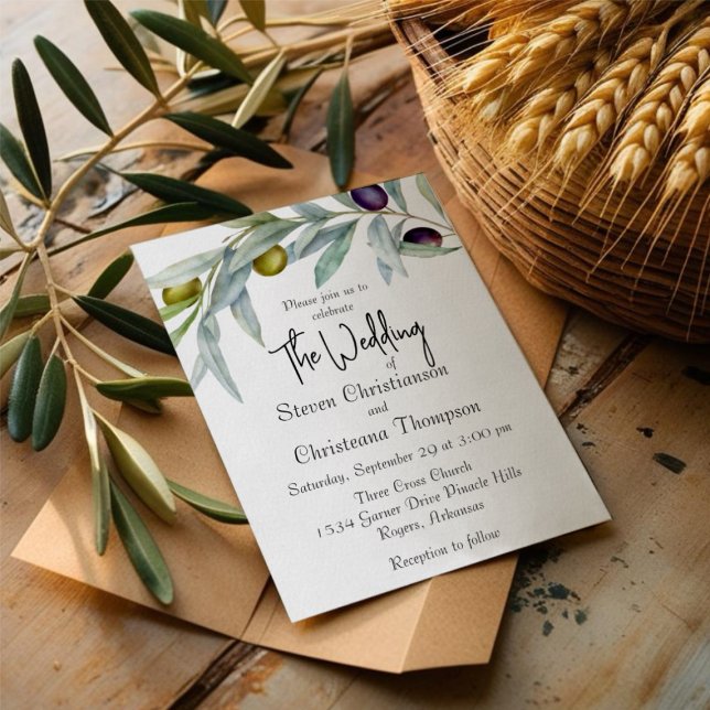 Green and Black Olive Branch Watercolor Photo Invitation (Creator Uploaded)