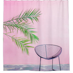 Green and black palm tree illustration shower curtain