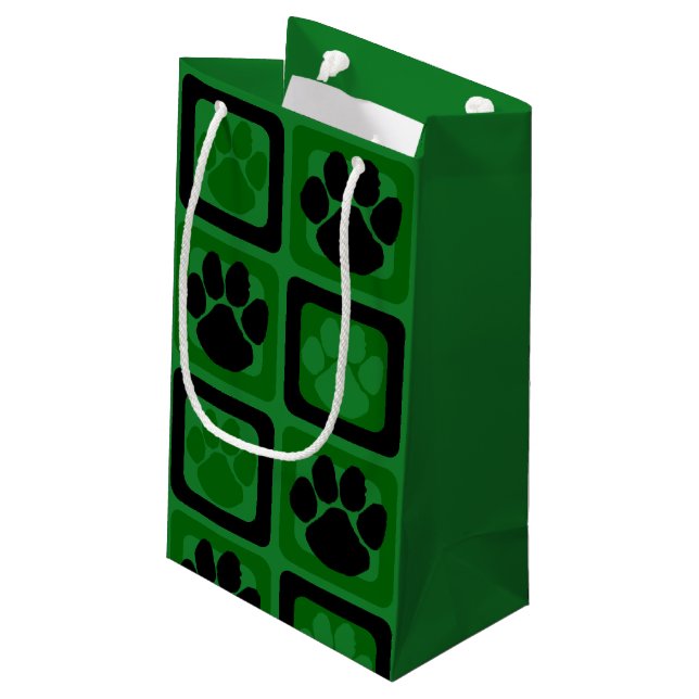 Green and Black Pawprint Small Gift Bag (Back Angled)