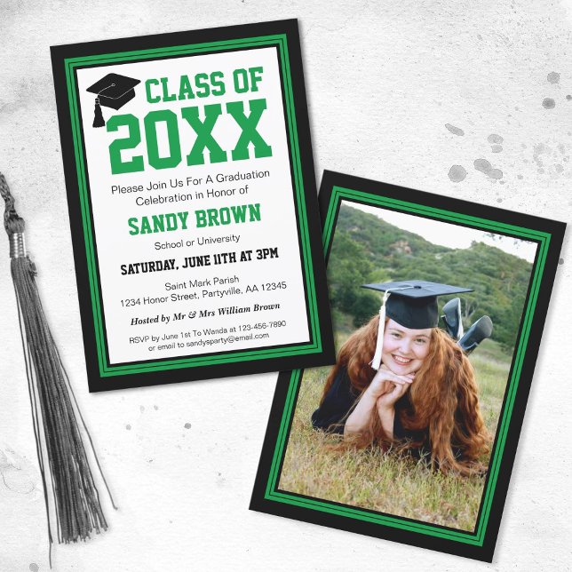 Green and Black Photo Graduation Party Invitation (Creator Uploaded)