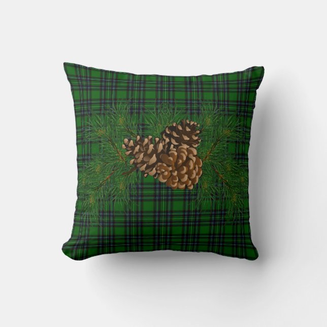 Green and Black Plaid pine-cone detail Cushion (Front)