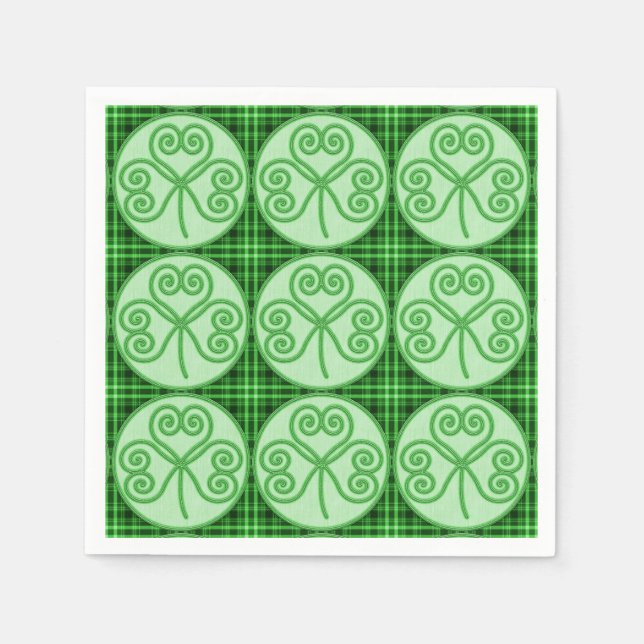 Green and Black Plaid Shamrock Pattern Napkins (Front)
