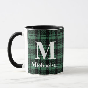 Green and Black Plaid with Monogram Name Mug