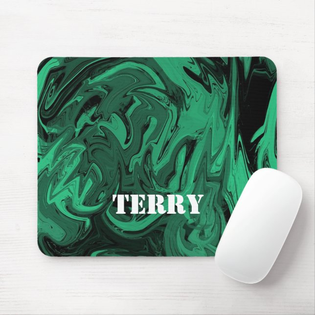 Green and black polished marble mouse pad (With Mouse)