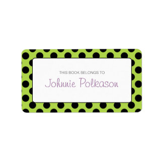 Green and Black Polka Dot Bookplate Labels