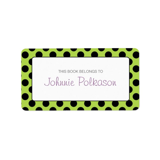 Green and Black Polka Dot Bookplate Labels (Front)
