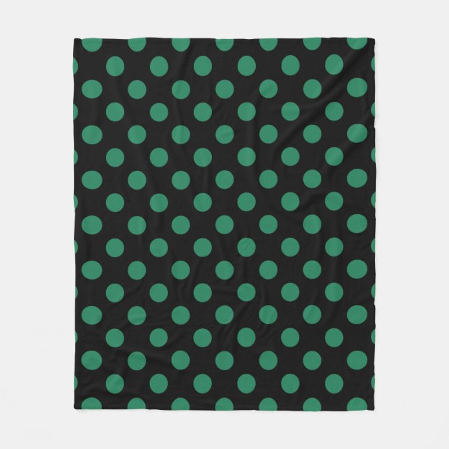 Green and black polka dots fleece blanket (Front)