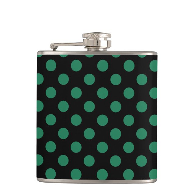 Green and black polka dots hip flask (Front)