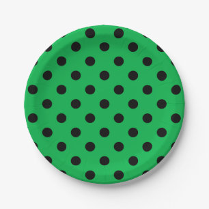 Green and Black Polka Dots Paper Plate