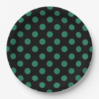 Green and black polka dots paper plate