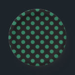 Green and black polka dots paper plate<br><div class="desc">Green and black polka dots</div>