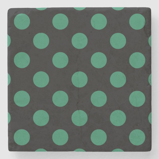 Green and black polka dots stone coaster (Front)