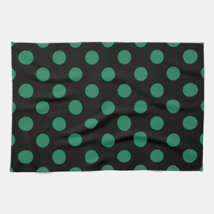 Green and black polka dots tea towel
