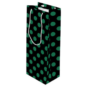 Green and black polka dots wine gift bag