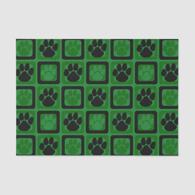 Green and Black Repeating Pawprint  Tissue Paper (Front)
